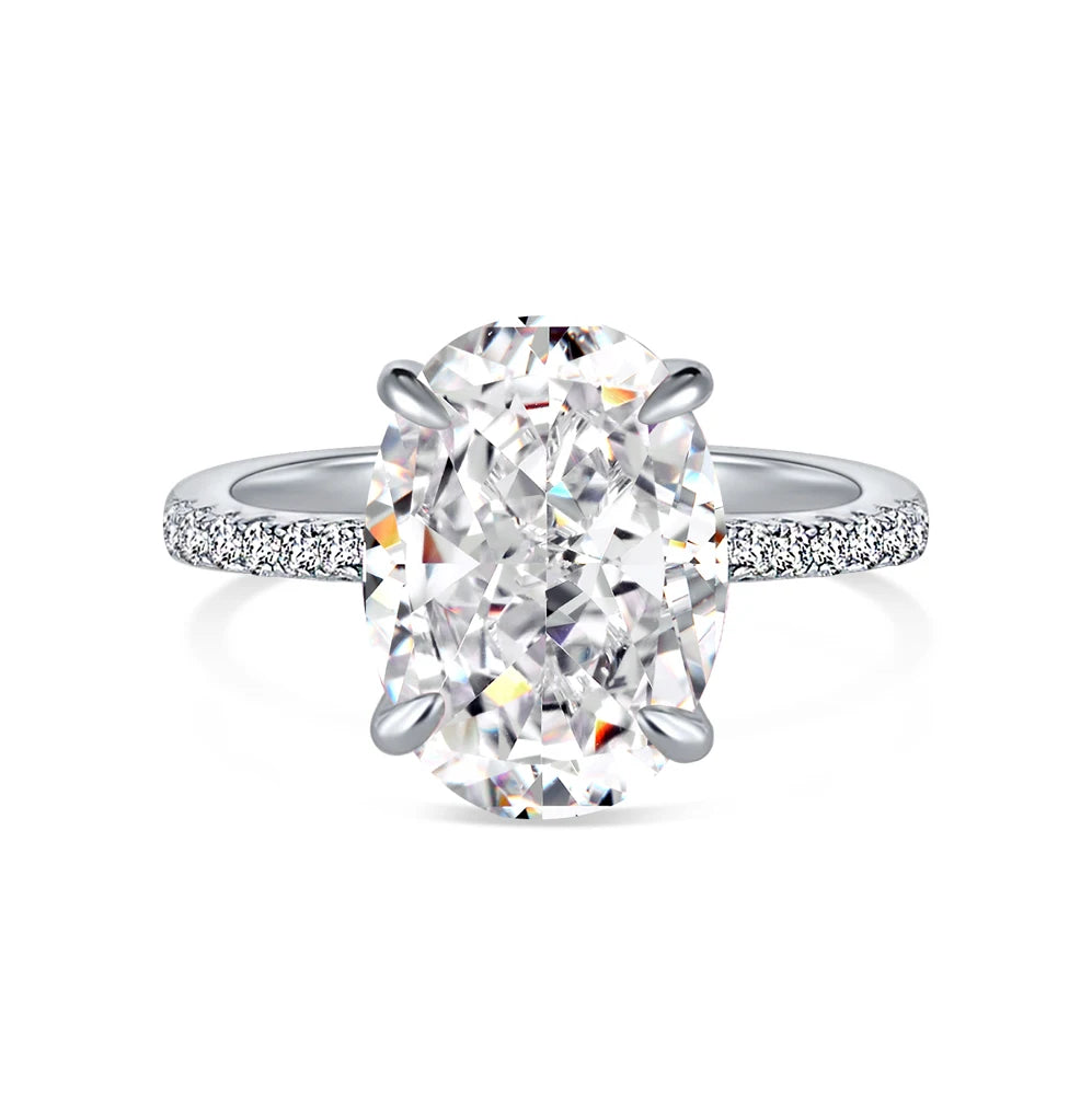 Ex-Factory Price High Grade Quality Radiant Ring Cut Shape Cubic Zirconia Solitaire Oval Engagement Silver Thin Band