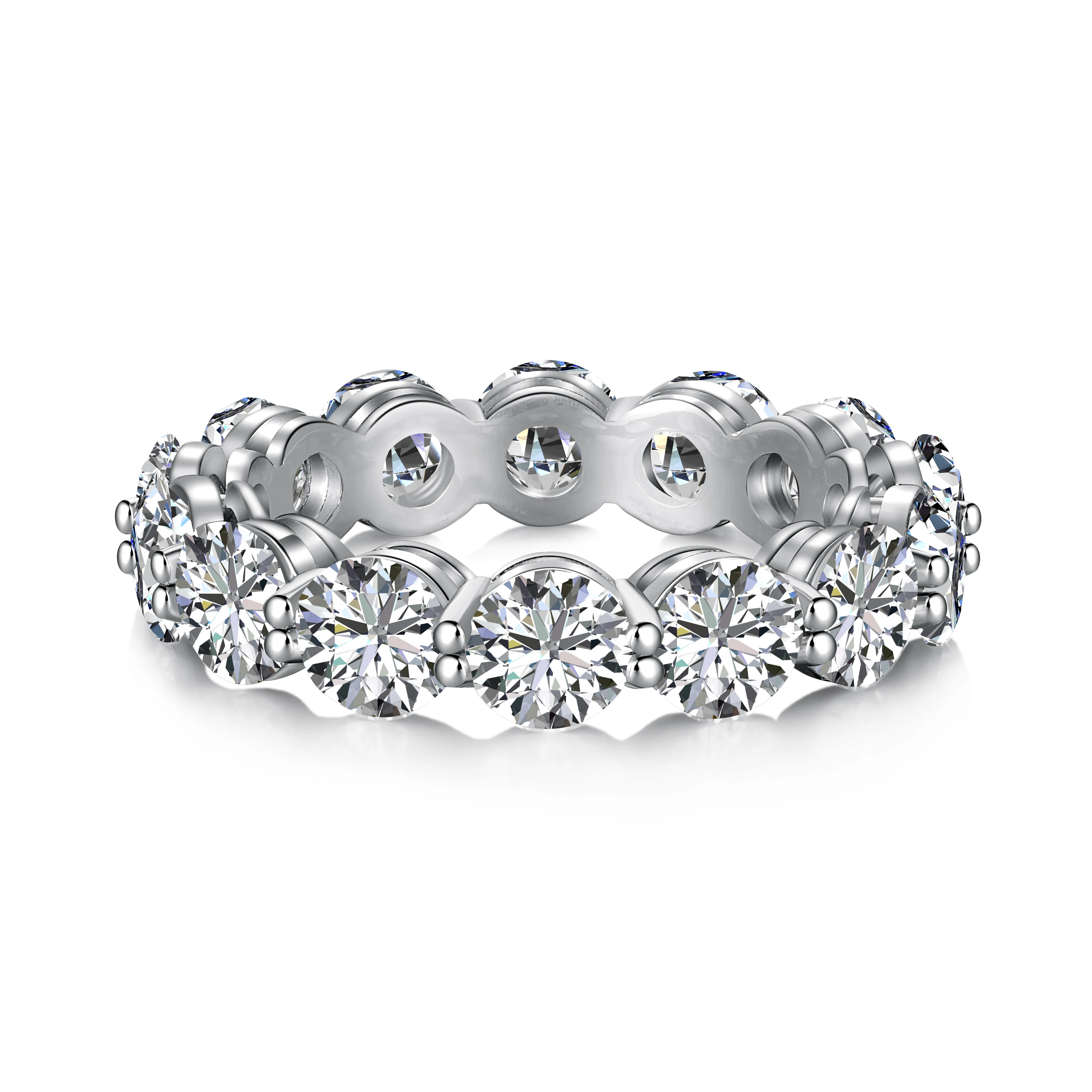 Classic Design Jewelry Women Rhodium Plated 925 Sterling Silver Eternity Band 5A Cubic Zirconia Wedding Promise Ring