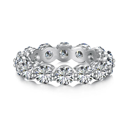 Classic Design Jewelry Women Rhodium Plated 925 Sterling Silver Eternity Band 5A Cubic Zirconia Wedding Promise Ring