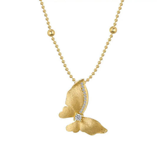 Gold Bead Chain Butterfly Charm Pendant Necklace Zircon Palestine Necklace for Women