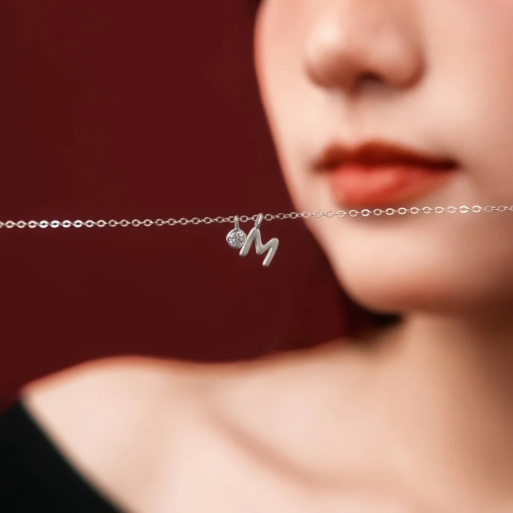 925 Sterling Silver M Initial 5A CZ Necklace product image 3