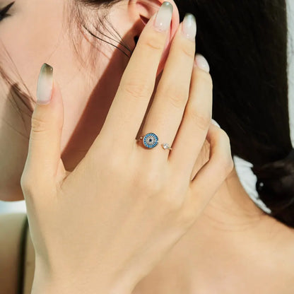 925 Sterling Silver Evil Eye Adjustable Ring product image 2