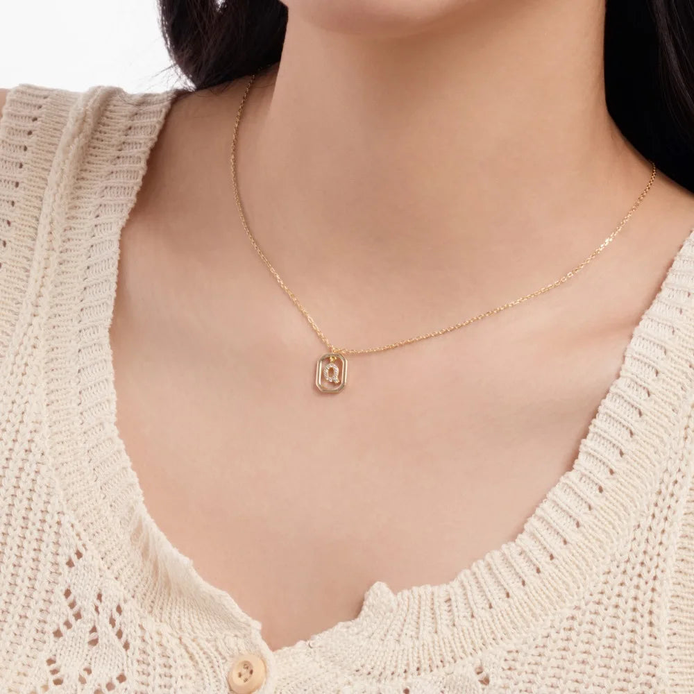 925 Sterling Silver Q Initial CZ Necklace product image 2