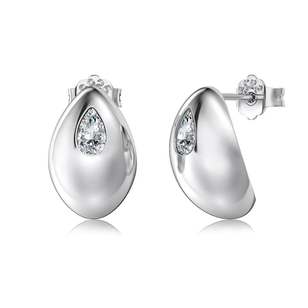 Unique Chunky S925 Water Drop Shape 18K Gold Plated Huggie Earring Wholesale Embedded Cz Stone Stud Earrings for Women