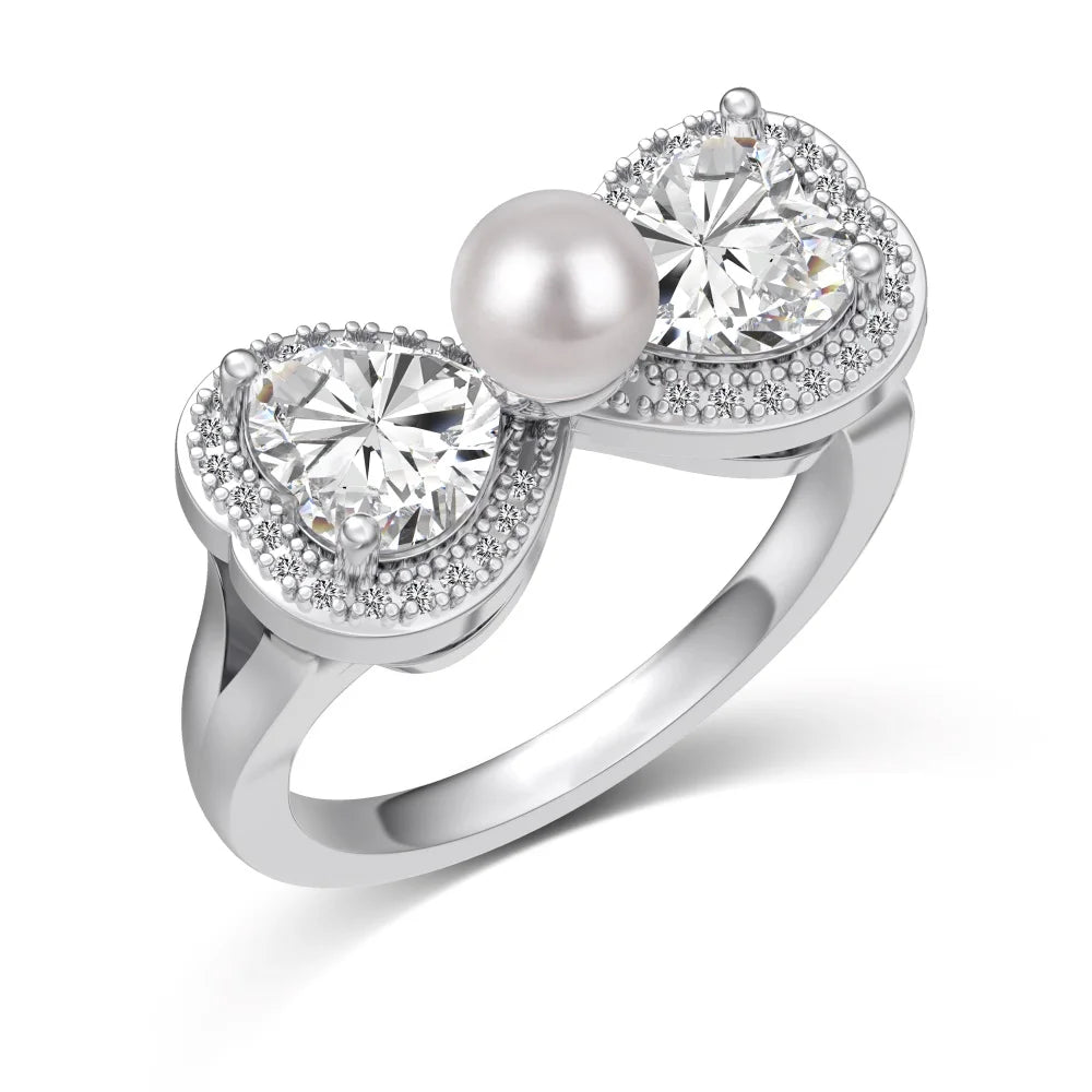 925 Sterling Silver Heart Pearl Engagement Ring product image 6