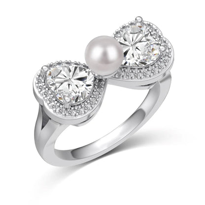 925 Sterling Silver Heart Pearl Engagement Ring product image 6