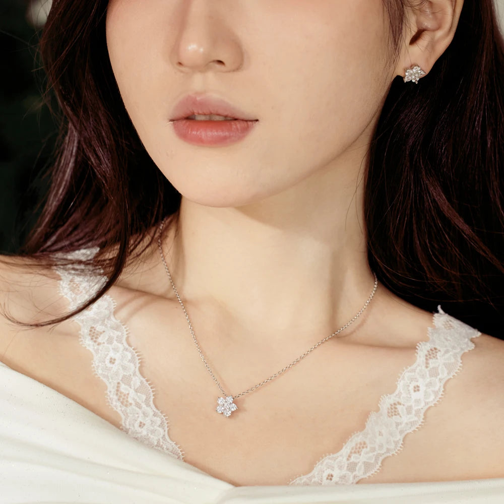 New Year Merry Christmas Festival Gifts Sterling Silver Link Chain Women Fine 5A Zirconia Flower Pendant Necklace