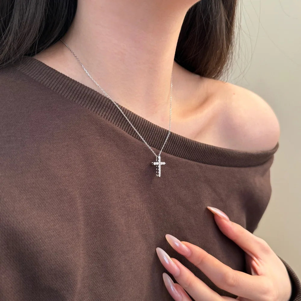 Classic Design Fine Fashion 925 Sterling Silver Link Chain Dazzle 5A Zirconia Stone Cross Pendant Necklace for Women