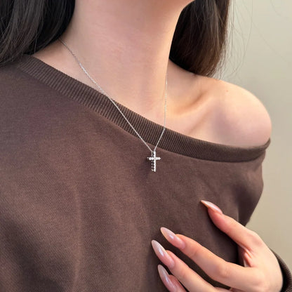Classic Design Fine Fashion 925 Sterling Silver Link Chain Dazzle 5A Zirconia Stone Cross Pendant Necklace for Women