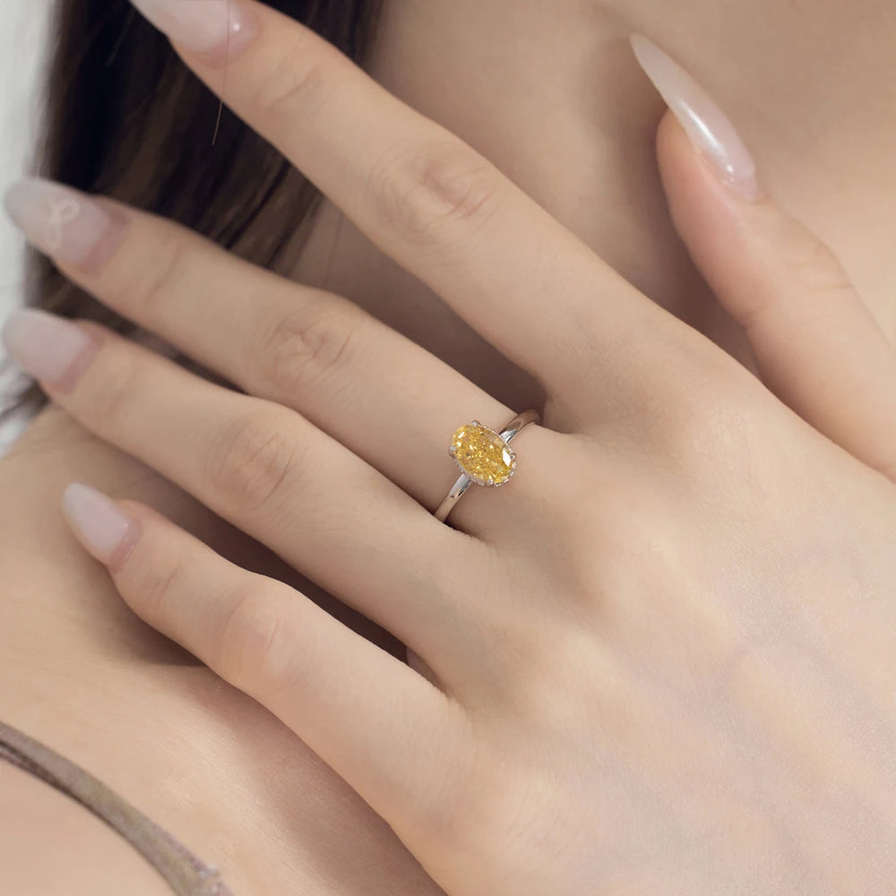 Jewelry Manufacturer Supplier S925 Silver Rhodium Plated Luxury Oval 8A Crushed Iced Out Cut Cubic Zirconia Women Ring