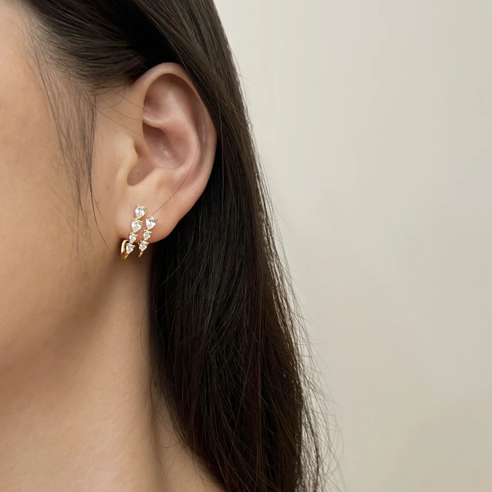 Luxury Geometric S925 Silver Jewelry 18K Gold Plated Earring Cz Zirconia Double Layer Hoops Hook Stud Earrings for Women