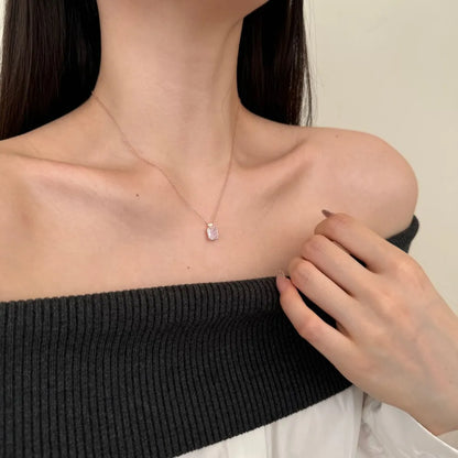 Luxury Fine Jewelry S925 Silver Solitaire Rectangle 8A Crushed Iced Out Cut Cubic Zirconia Pendant Necklace for Women