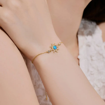 Dylam New Arrival Custom 925 Silver Elegant Design Link Chain Bracelet 18K Gold Jewelry Opal Sun Charm Bracelets for Women