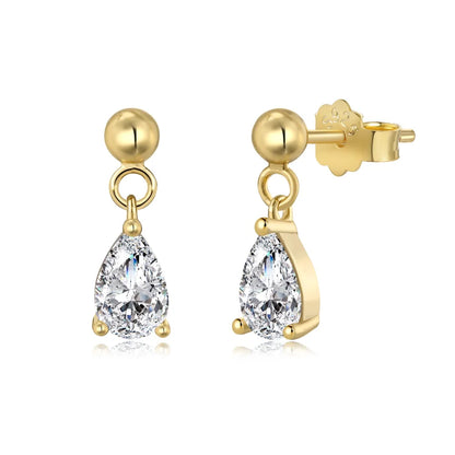 KAKODIY Fine Rhodium Plated 18K Gold 925 Sterling Silver Pear-shaped 5A Cubic Zirconia Imitation Diamond Beads Stud Earrings
