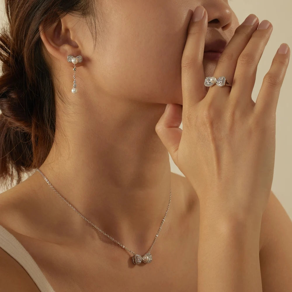 KAKODIY Elegant Boutique Jewelry 925 Sterling Silver 5A Cubic Zirconia Gemstone Shell Pearl Pendant Bow Bow Tassel Stud Earrings - product image 4