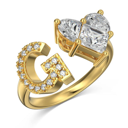 925 Sterling Silver 5A Zirconia Women Alphabet Capital Letter G Initial Stackable Adjustable Heart Rings Jewelry Gifts