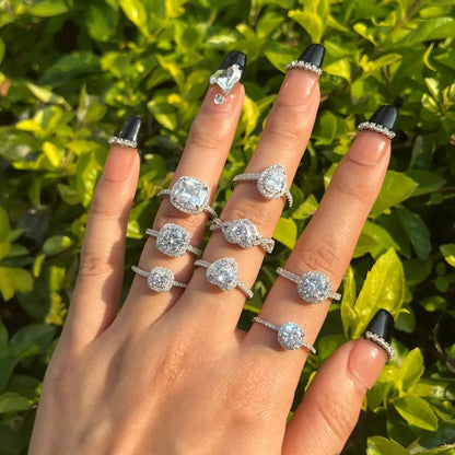Luxurious Fine Jewelry Rhodium Plated 5A Cubic Zirconia Promise Halo Engagement Promise Eternity Ring for Women