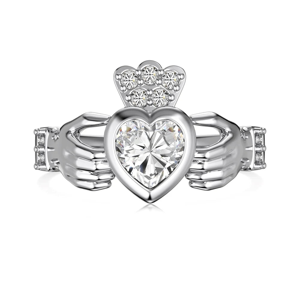 Fashion Fine Jewelry Design S925 Silver Hypoallergenic Non Tarnish Hands Shape for Love Heart 5A Zirconia Women Girl Rings