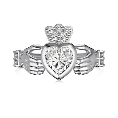 Fashion Fine Jewelry Design S925 Silver Hypoallergenic Non Tarnish Hands Shape for Love Heart 5A Zirconia Women Girl Rings