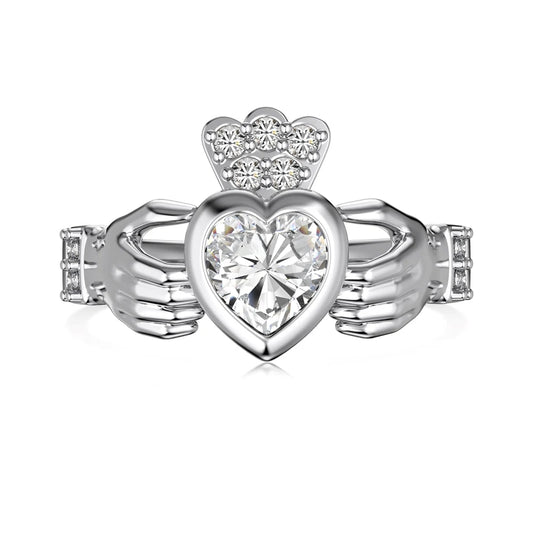 Fashion Fine Jewelry Design S925 Silver Hypoallergenic Non Tarnish Hands Shape for Love Heart 5A Zirconia Women Girl Rings