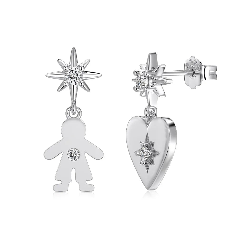 KAKODIY Sterling Silver Heart Boy Stud Earrings 5A Cubic Zirconia Hypoallergenic Sensitive Ears Perfect Valentine's Day Gift