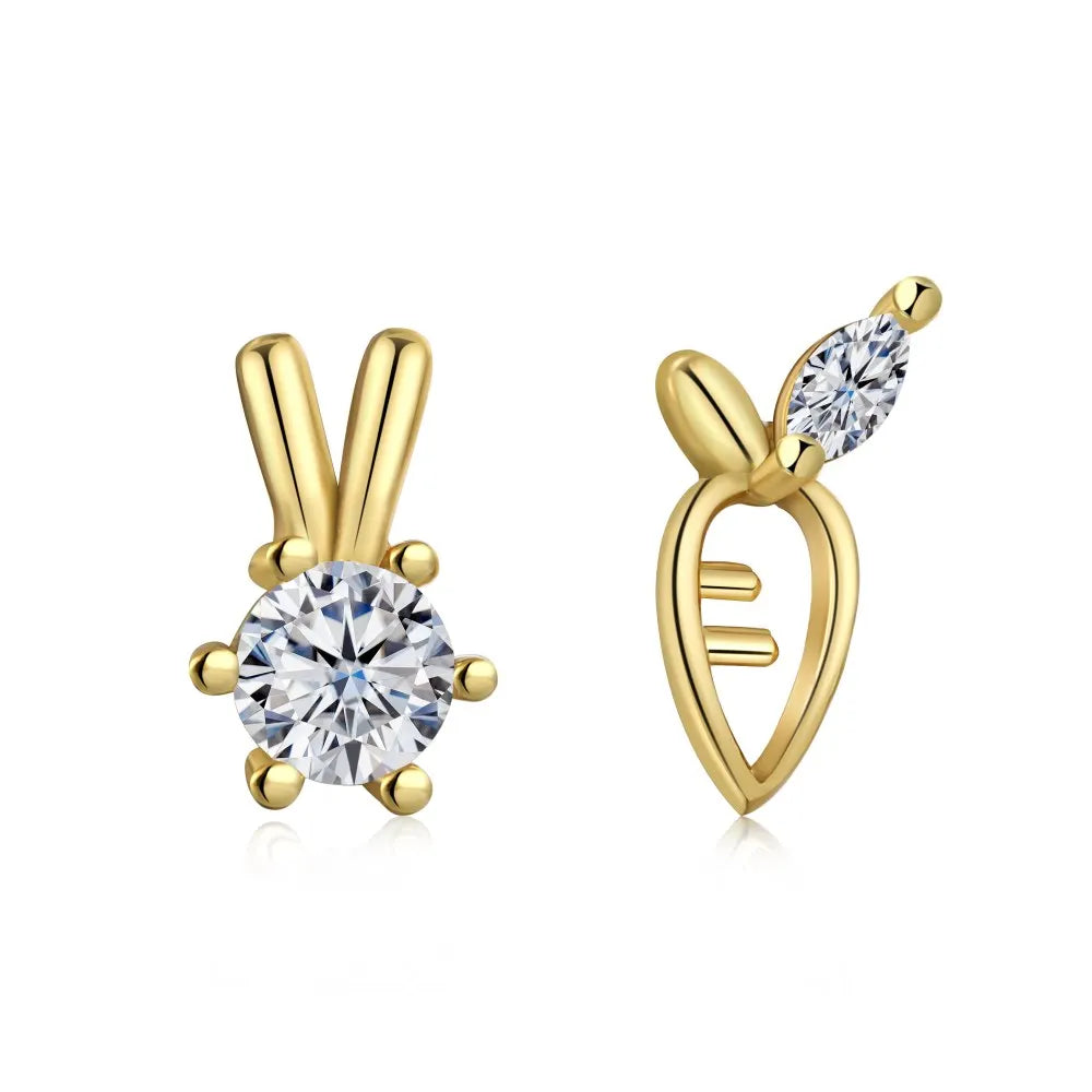 KAKODIY 18K Gold Plated Bunny Carrot 925 Sterling Silver Easter Earrings Cubic Zircon Stud Earrings Accessories Women