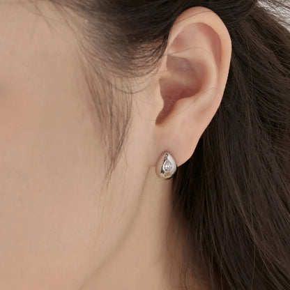 Unique Chunky S925 Water Drop Shape 18K Gold Plated Huggie Earring Wholesale Embedded Cz Stone Stud Earrings for Women