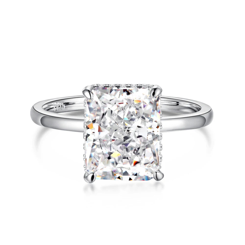 Luxury S925 Silver Crushed Ice Out Cut Super Shining Bright Cut  8A Zirconia Rectangle Engagement Ring for Women