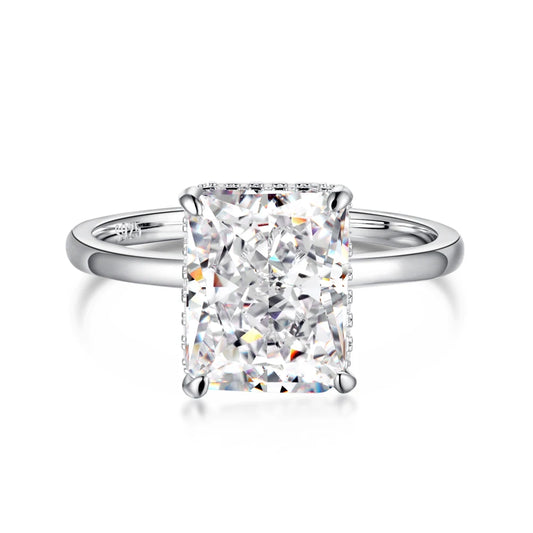 Luxury S925 Silver Crushed Ice Out Cut Super Shining Bright Cut  8A Zirconia Rectangle Engagement Ring for Women