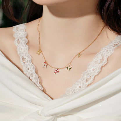 Trending Design Fine Fashion Jewelry S925 Silver Happy New Year Merry Christmas Zircon Alphabet Pendant Necklace