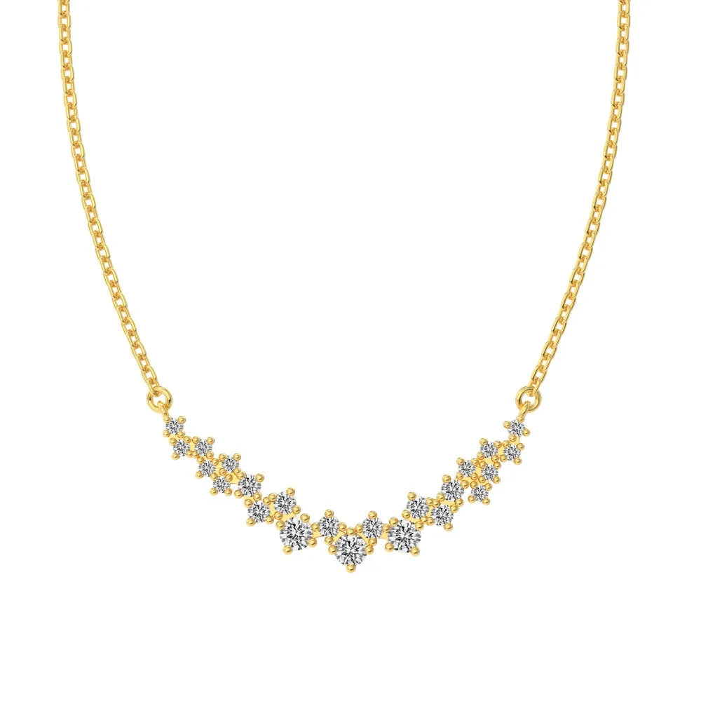 Minimalist Jewelry S925 Sterling Silver 18K Gold Plated Necklace Curved Cz Cubic Zircon Cluster Heart Necklaces for Girls Women