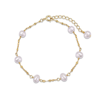Fine Jewelry  Freshwater Pearl Bracelet 925 Sterling Silver Small Bead Chain 18K Gold Plated Bracelets for Women Luxury