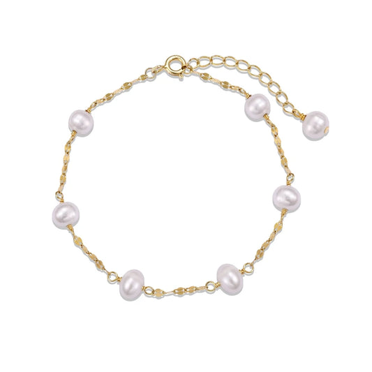 Fine Jewelry  Freshwater Pearl Bracelet 925 Sterling Silver Small Bead Chain 18K Gold Plated Bracelets for Women Luxury