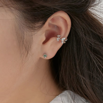 925 Sterling Silver Fine Jewelry Cute Leaf Shape Ear Cuff Earring Small Cz Diamond 18K Gold Plated Clip on Earrings Women