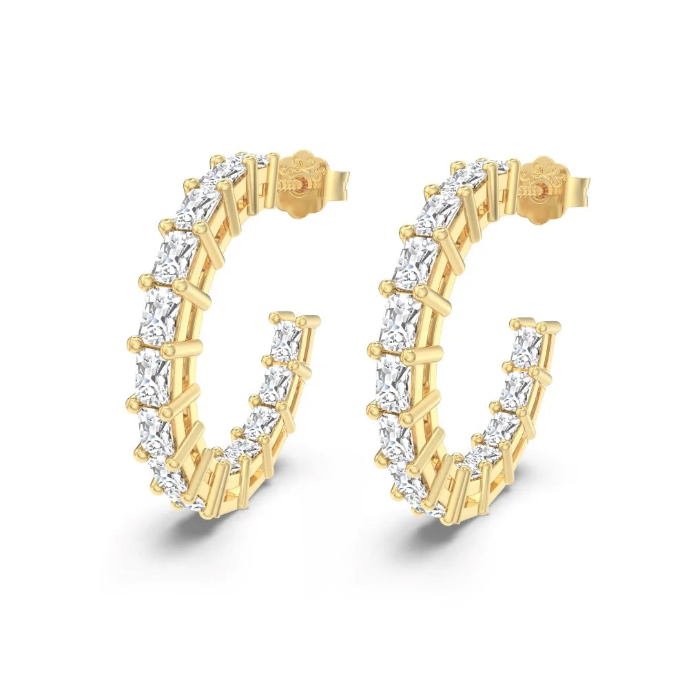 KAKODIY simple design 14K gold cubic zirconia shiny 925 Sterling Silver hoop earrings