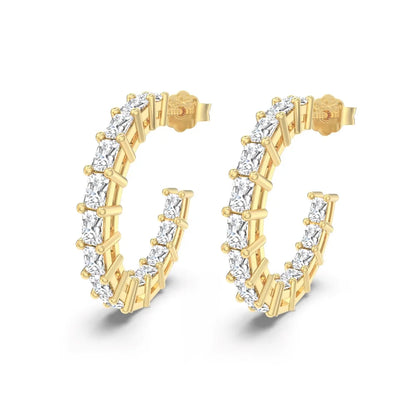 KAKODIY simple design 14K gold cubic zirconia shiny 925 Sterling Silver hoop earrings