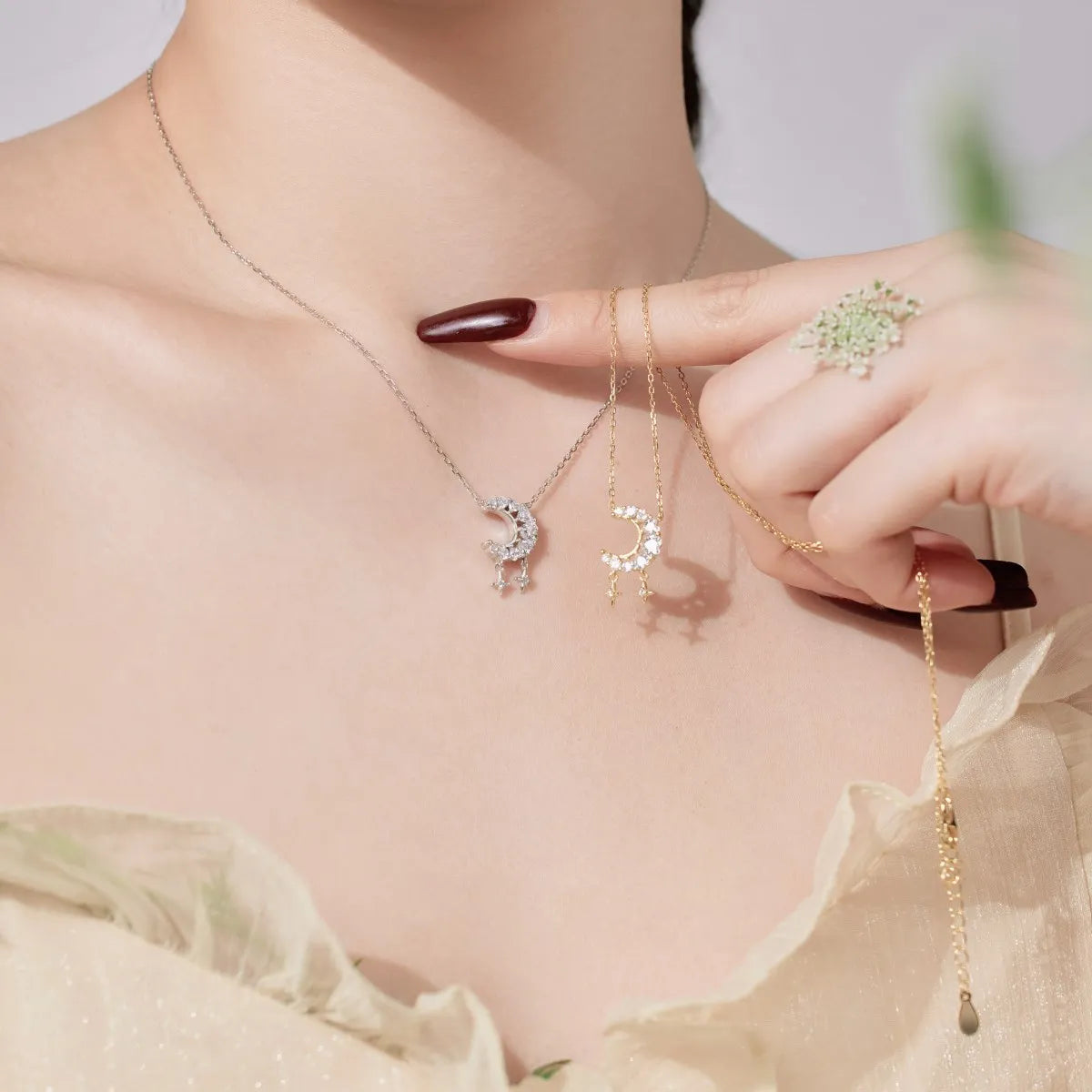 925 Sterling Silver Moon & Star Pendant Necklace product image 2
