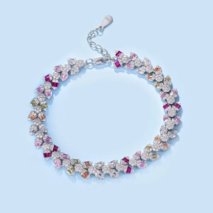 Iced Out S925 Sterling Silver Bracelet Jewelry Set Cz Cubic Zirconia Colorful Pink Stone  Tennis Bracelets Women