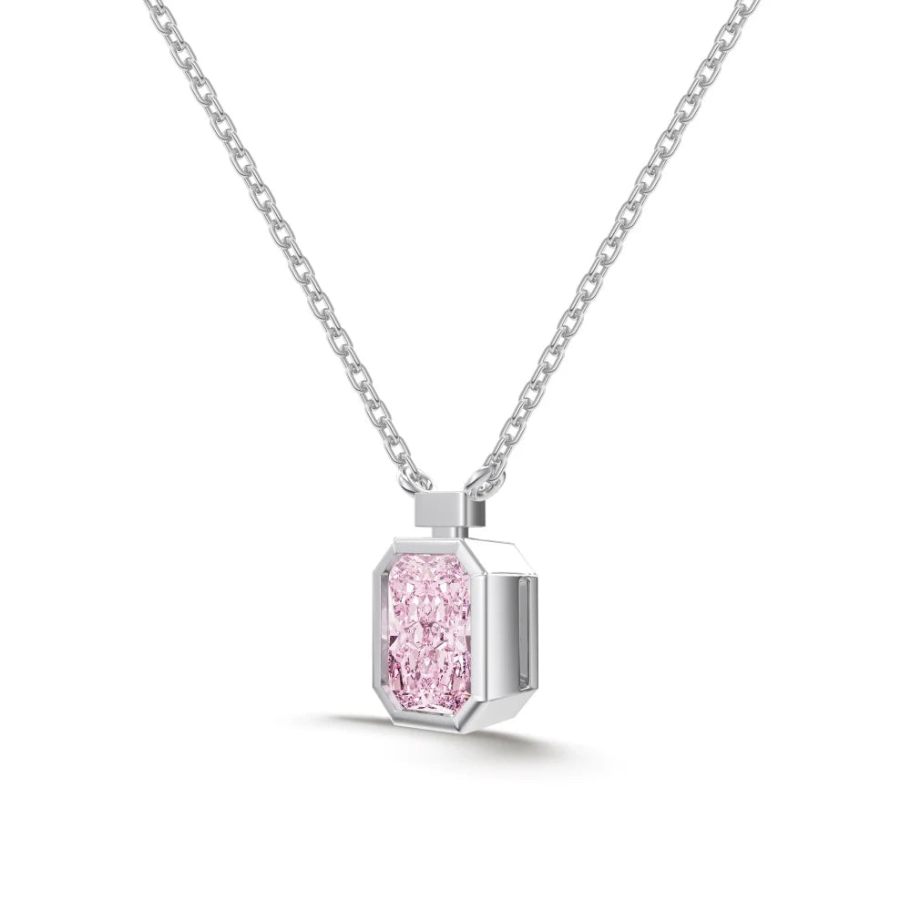 Luxury Fine Jewelry S925 Silver Solitaire Rectangle 8A Crushed Iced Out Cut Cubic Zirconia Pendant Necklace for Women