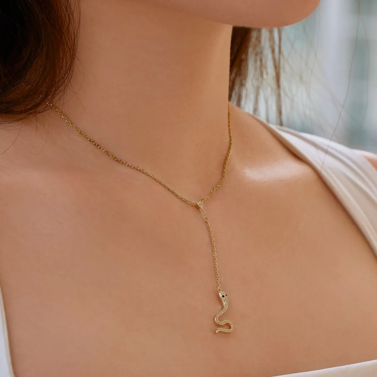 925 Sterling Silver Snake CZ Pendant Necklace product image 4