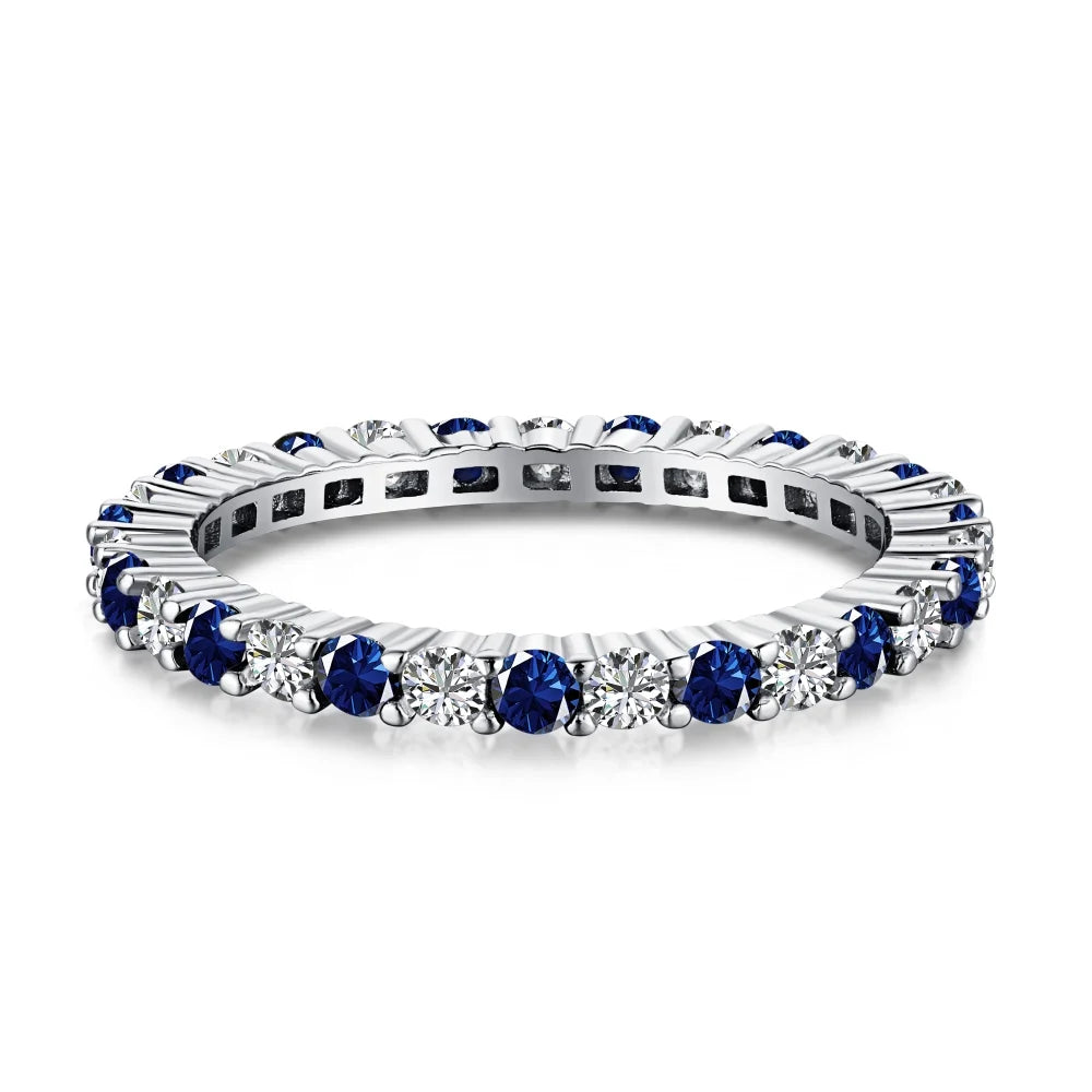 Dainty Classic Design S925 Silver Eternity Band Baguette Pink Green Blue 5A Cubic Zirconia Wedding Promise Bridal Rings
