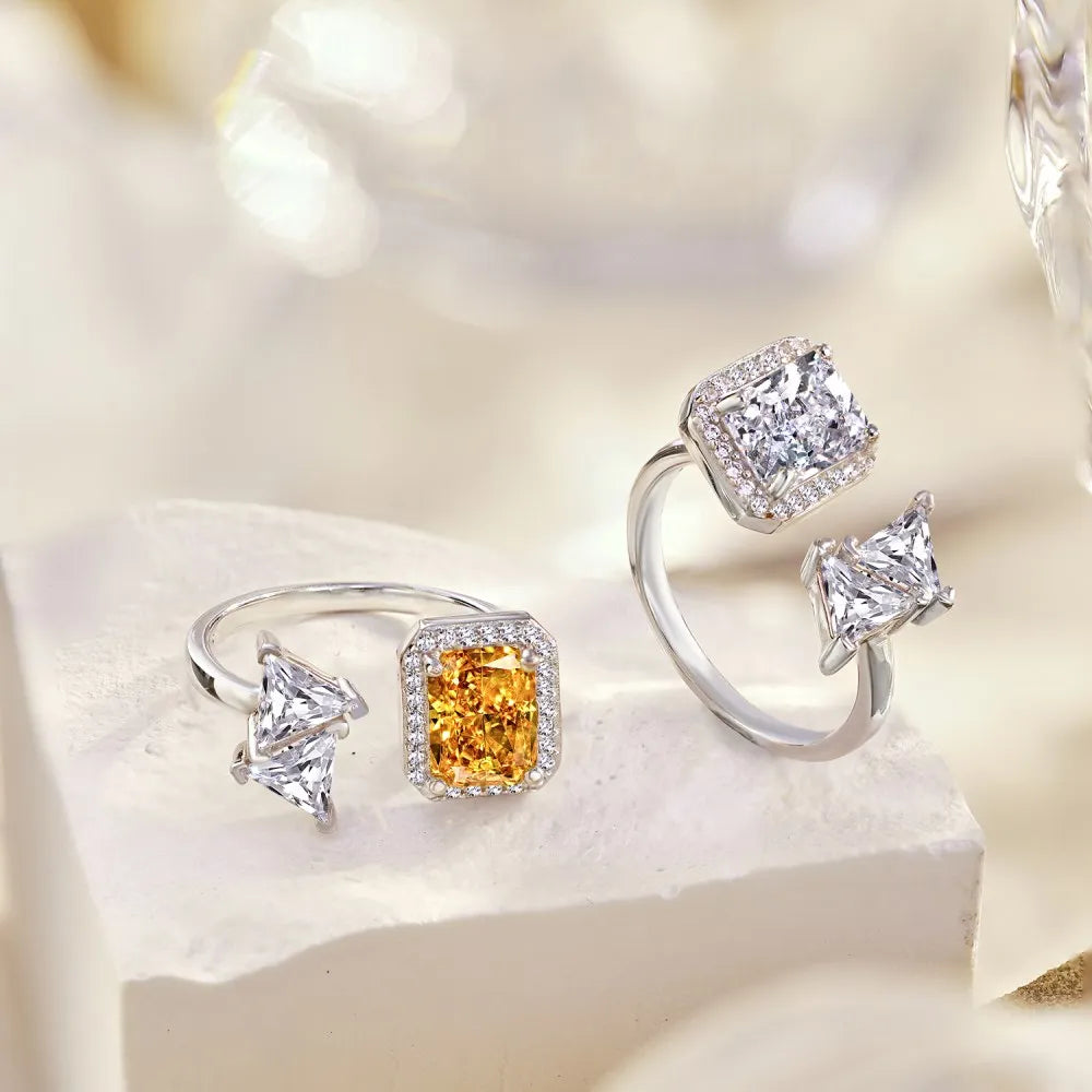 S925 Silver Fine Jewelry Ice Out Cut Adjustable Halo Eternity  5A Cubic Zirconia Wedding Bridal Ring