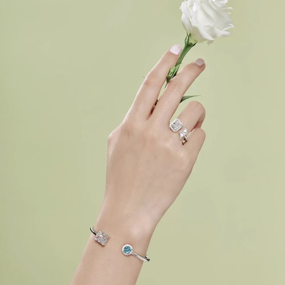 925 Sterling Silver Open Bracelet Square Circle Cuff  Jewellery Fine Jewelry Cubic Zirconia Bracelets Bangles for Women