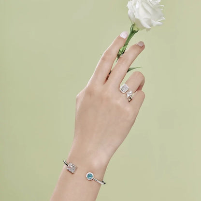 925 Sterling Silver Open Bracelet Square Circle Cuff  Jewellery Fine Jewelry Cubic Zirconia Bracelets Bangles for Women