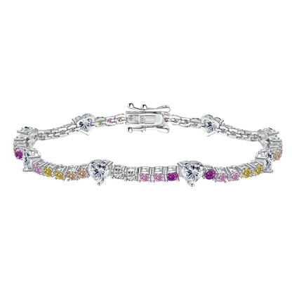 Korean Trendy Multi Color S925 Silver Pink  Bracelet Bling Cz Cubic Zircon Pear Shape Bracelets for Women Jewelry