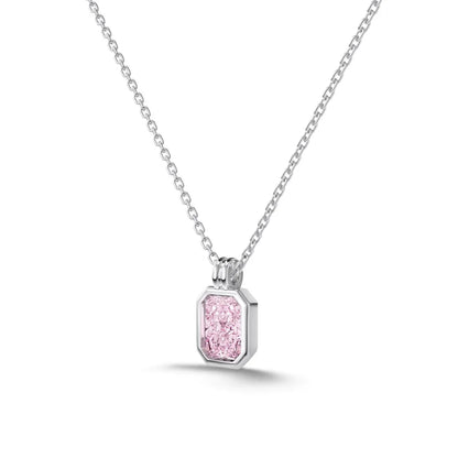 Classic Design Collection 925 Sterling Silver Chain Link Solitaire Rectangle 8A Cubic Zirconia Stone Pendant Necklaces