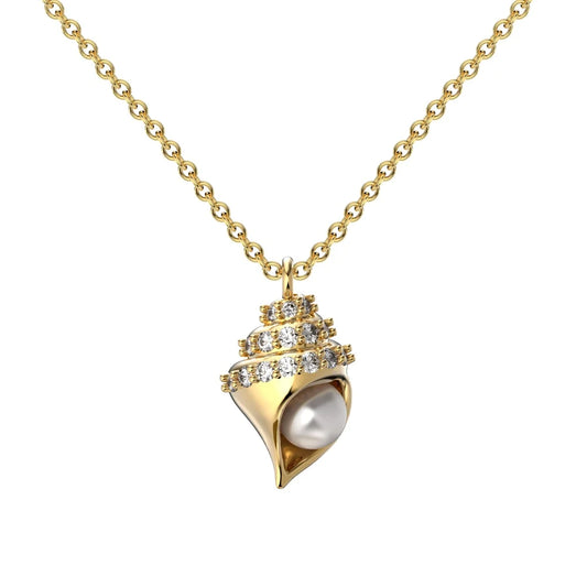 S925 Silver Conch Necklace Elegant Shell Pearl Shell Pendant Cz Cubic Zirconia Jewelry 18K Gold Plated Necklaces for Women
