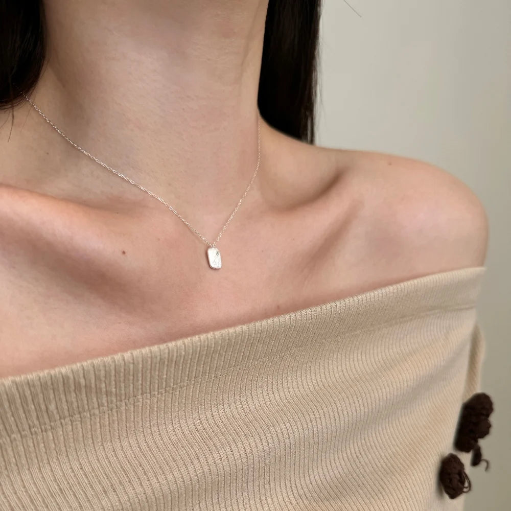 Timeless Fine Jewelry 925 Sterling Silver Rhodium Plated Link Chain 5A Cubic Zirconia Tag Pendant Necklace for Women