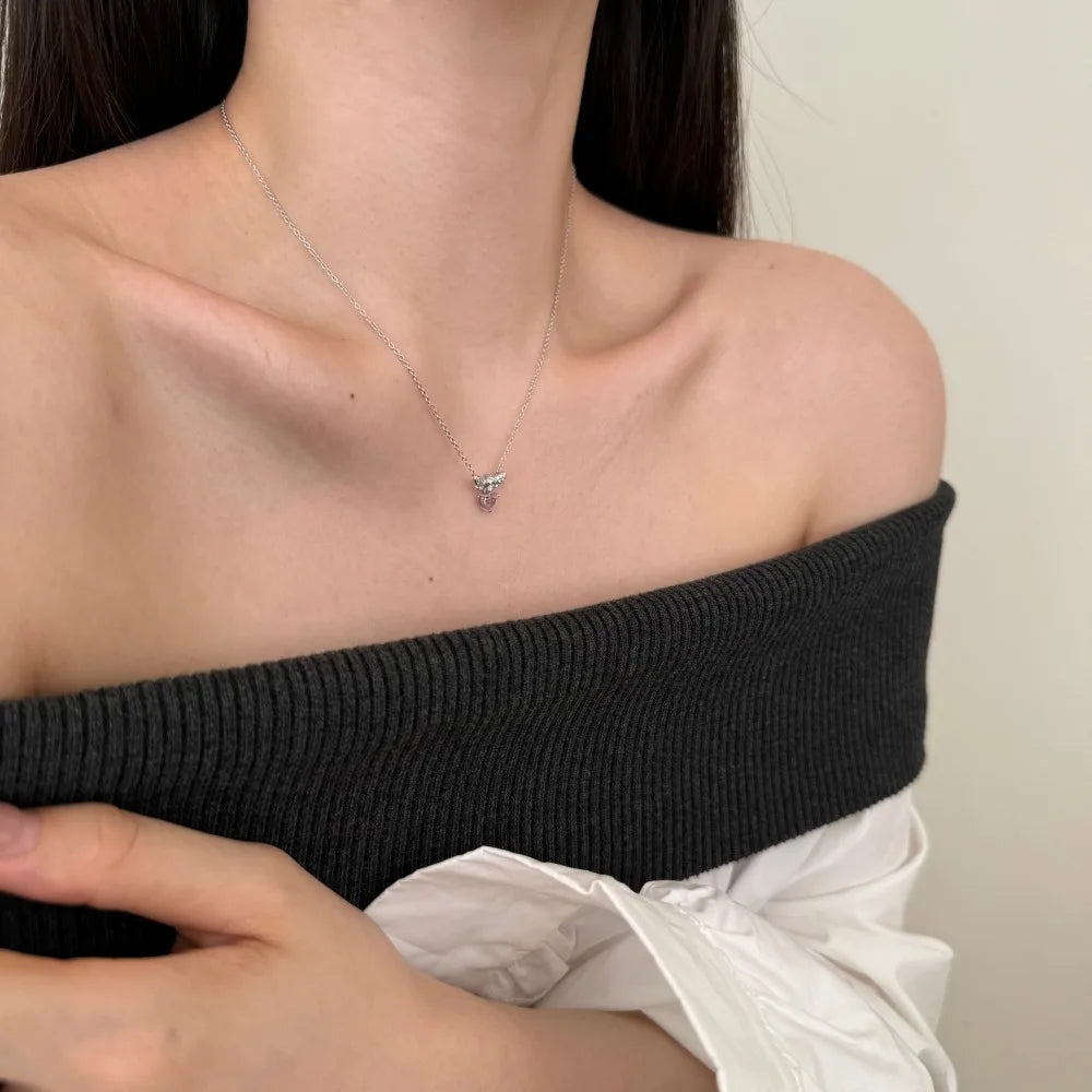 Tiny Cute Design Fine Jewelry Women S925 Silver Link Chain 5A Cubic Zirconia Stone Heart Bee Pendant Necklaces for Women