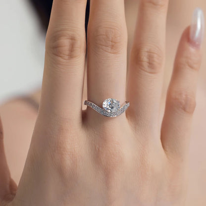 Fine Top Jewelry Manufacturer 925 Sterling Silver Geometric V-shape Oval 5A Cubic Zirconia Wedding Band Women Bridal Rings